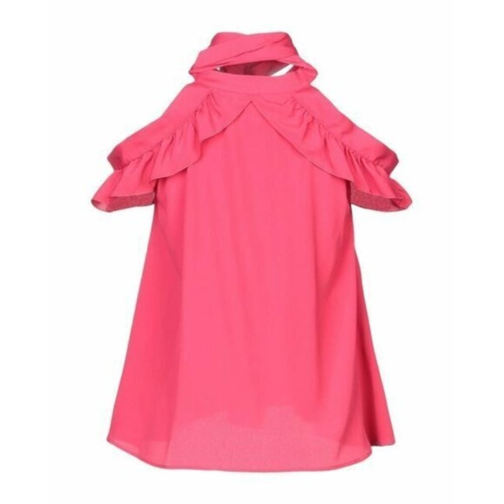 Boutique Moschino Pink Silk Top Cold Shoulder Front Tie Ruffle SZ 40 IT 6 US NWT
